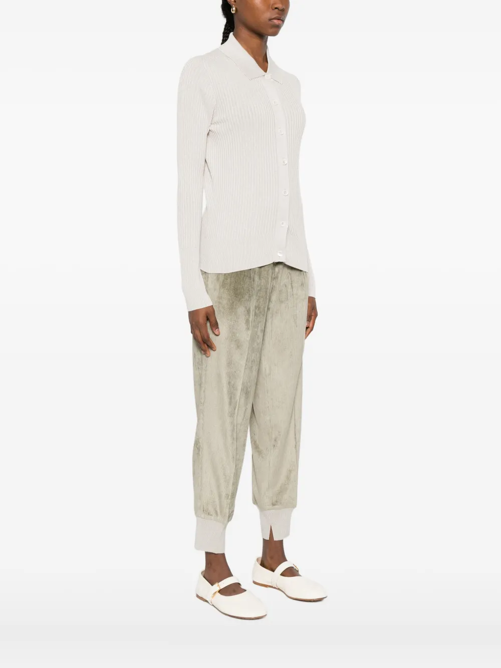 Peserico Ribgebreide top met knopen Beige