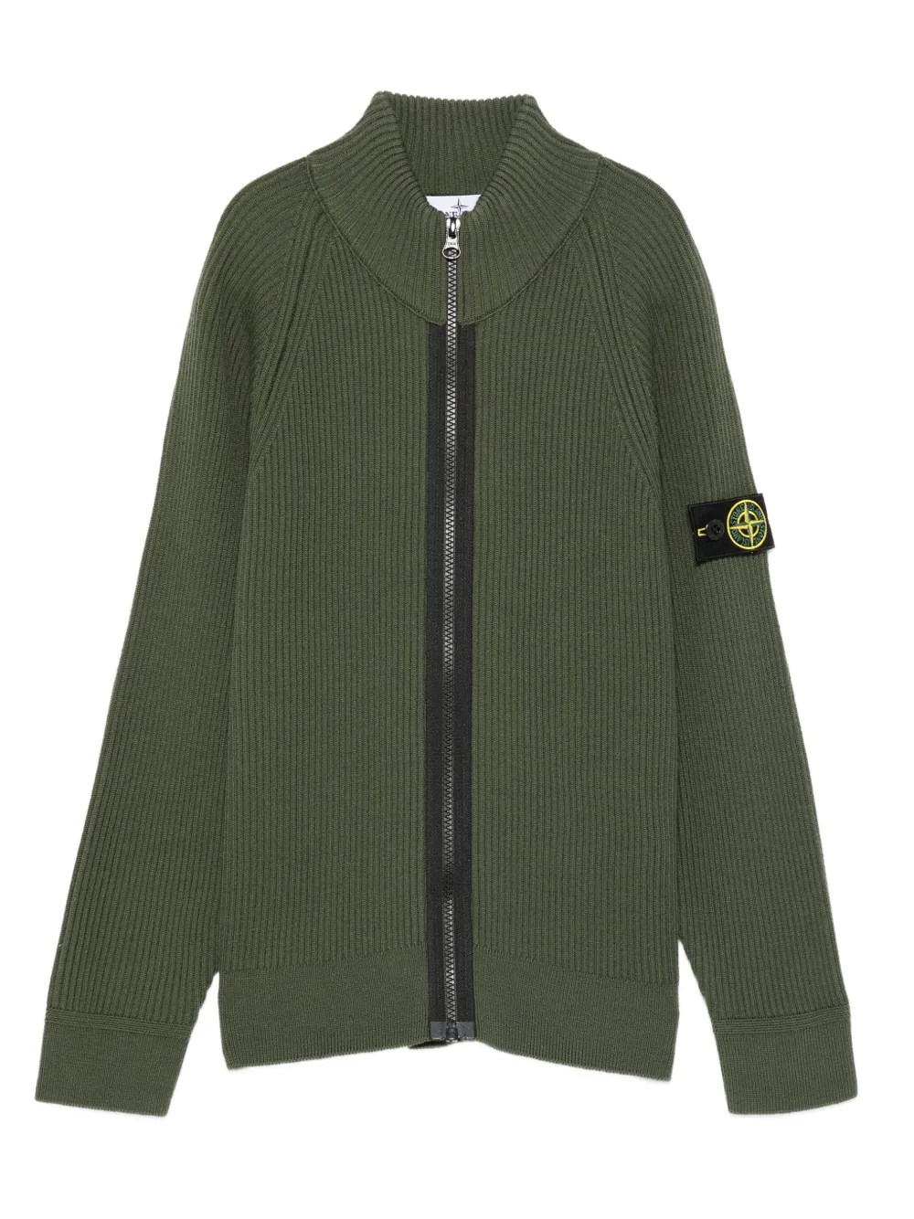 Stone Island Zip-up Ribbed Jacket In Green