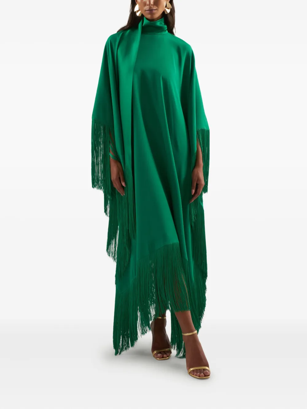 Taller Marmo Mrs. Ross fringed high-neck asymmetric dress - Groen