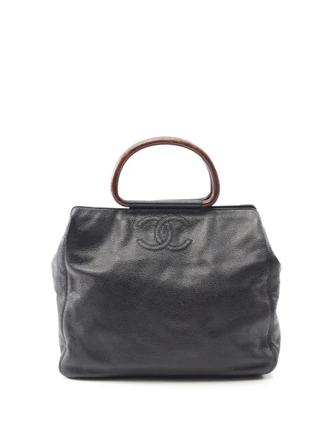 CHANEL Pre-Owned 2000-2002 CC Caviar Wood Top Handle tote bag