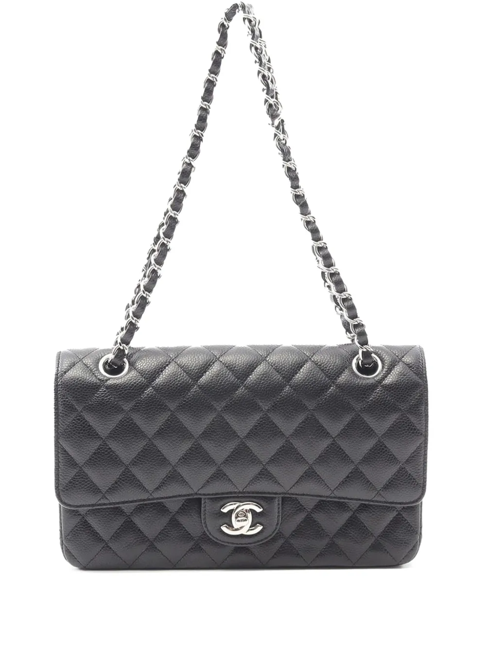 CHANEL Pre-Owned 2009-2010 ミディアム クラシック キャビア ダブルフラップ ショルダーバッグ - ブラック CHANEL Pre-Owned 2009-2010 ミディアム クラシック キャビア ダブルフラップ ショルダーバッグ - ブラック