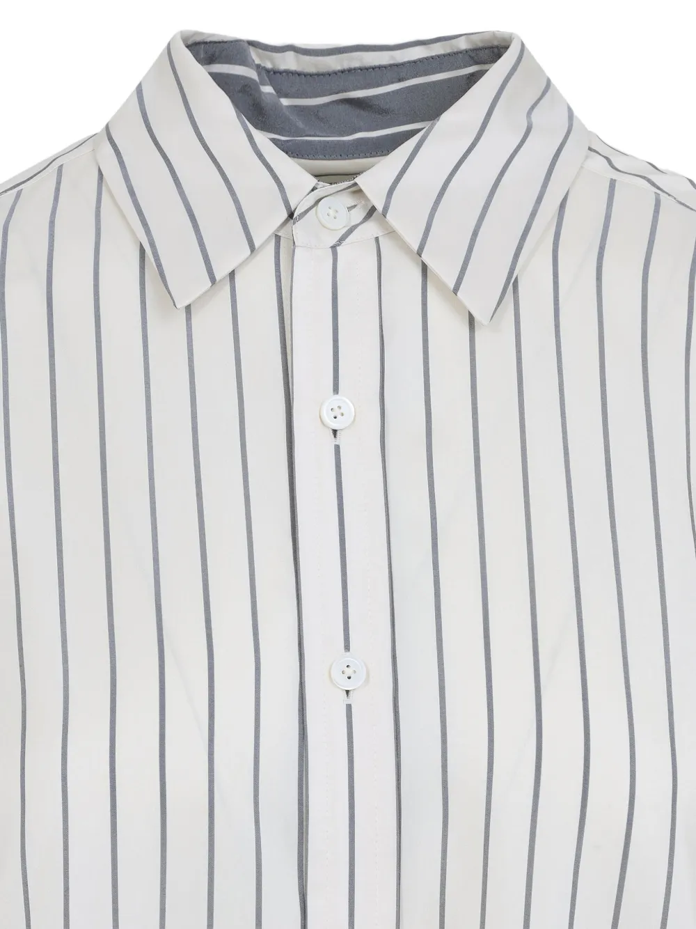 Carven Off-white Silk Shirt With Vertical Grey Stripes And Pointed Collar In Multi