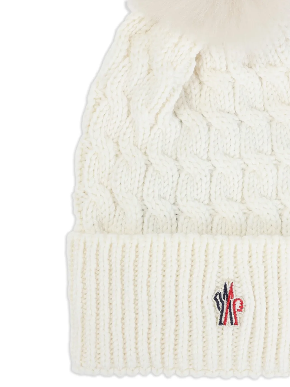Moncler Grenoble Kabelgebreide muts met pompon Wit