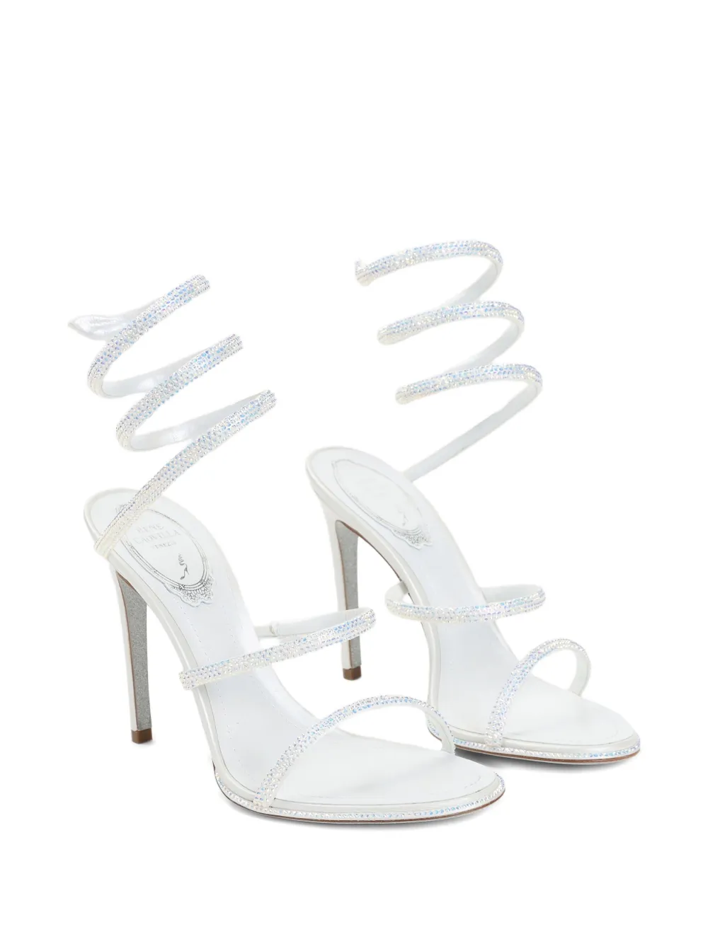 René Caovilla 105mm Cleo spiral-embellished satin sandals White