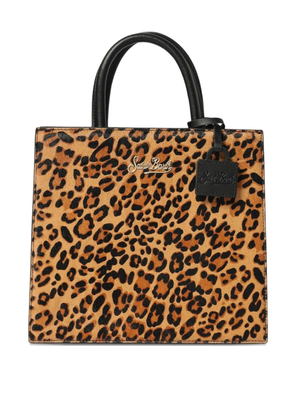 Mc2 Saint Barth Midi Leopard Print Top Handle Tote Bag In Brown