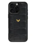 VELANTE crocodile-texture leather iPhone 16 Pro Max phone case - Black