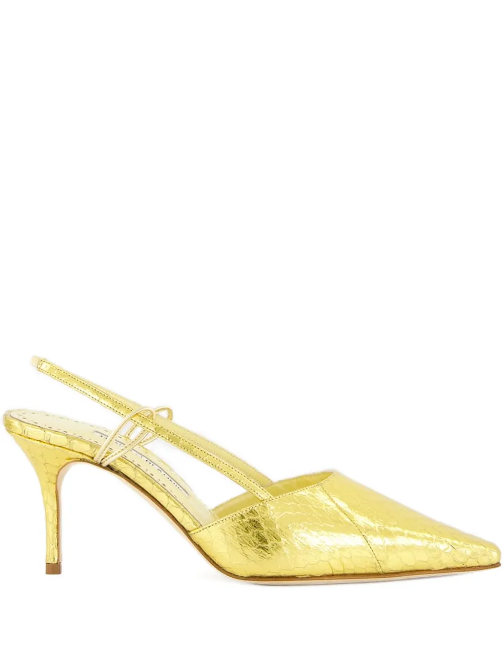 Manolo Blahnik Touki 70 Metallic Elaphe Slingback Pumps In Gold