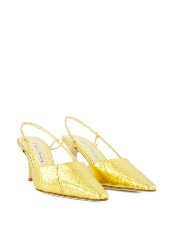 【美品】MANOLO BLAHNIK スリングバック ポインテッドトゥ ヒール Manolo Blahnik Touki スリングバックパンプス 70mm | ゴールドトーン
