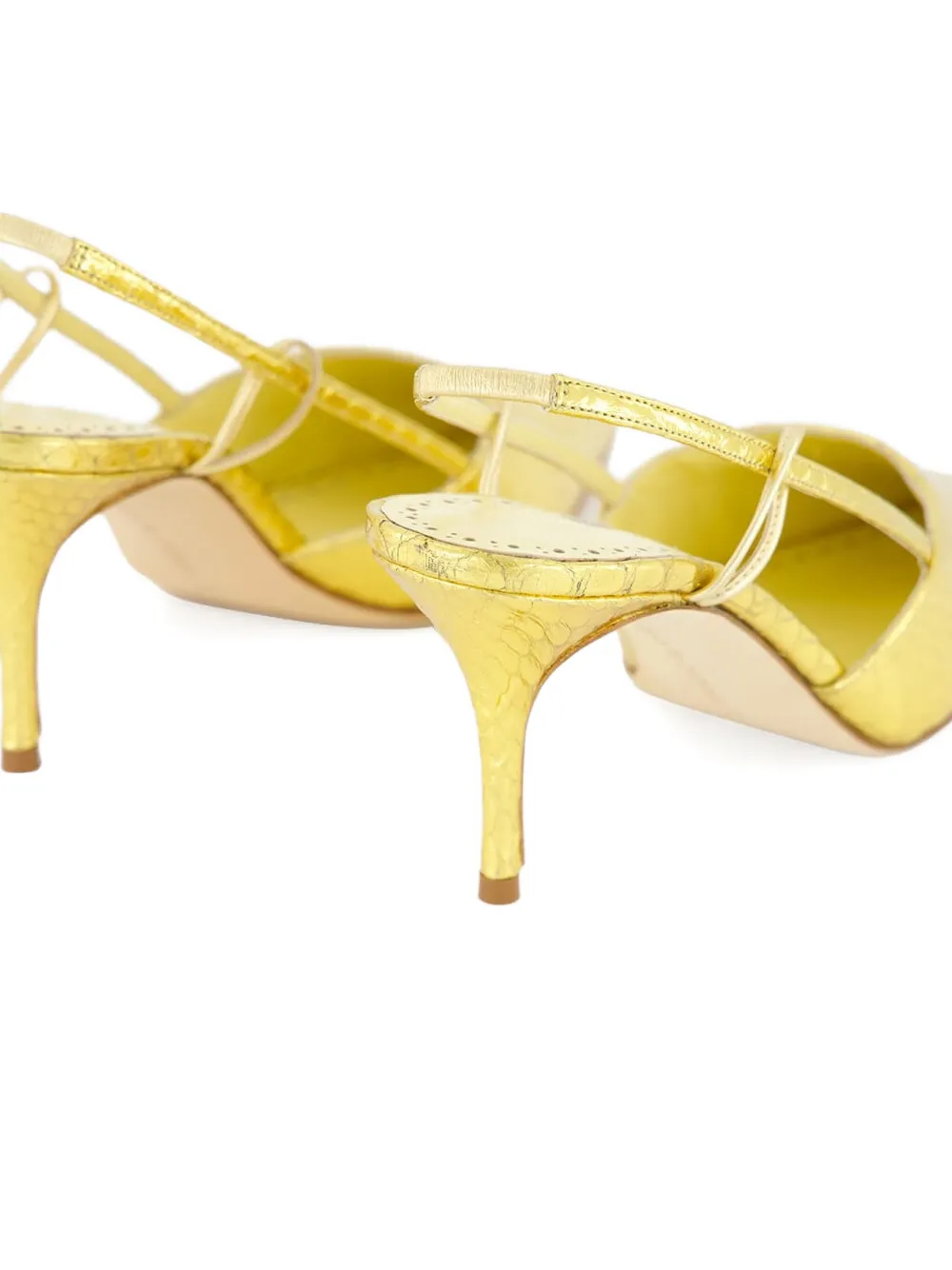 Manolo Blahnik Touki 70 Metallic Elaphe Slingback Pumps In Gold