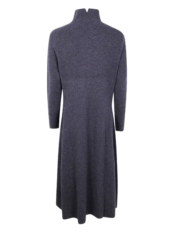 Antonelli Vestido Tejido De Canalé Con Cuello Alto Gris