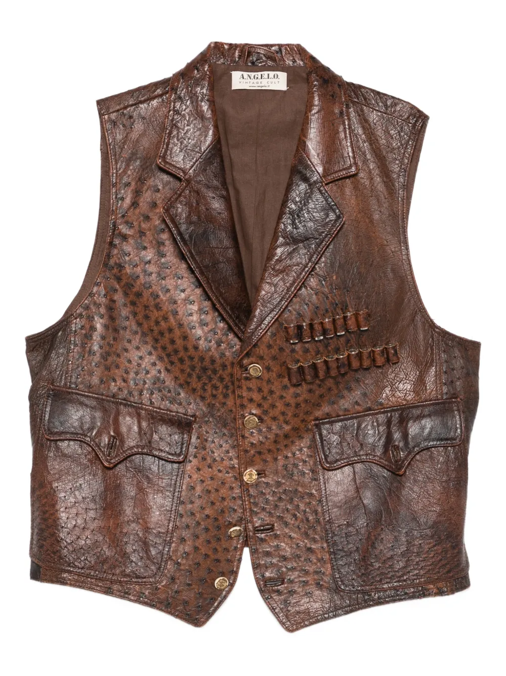 A.N.G.E.L.O. Vintage Cult Gilet in pelle con stampa animalier anni 2000 - Marrone