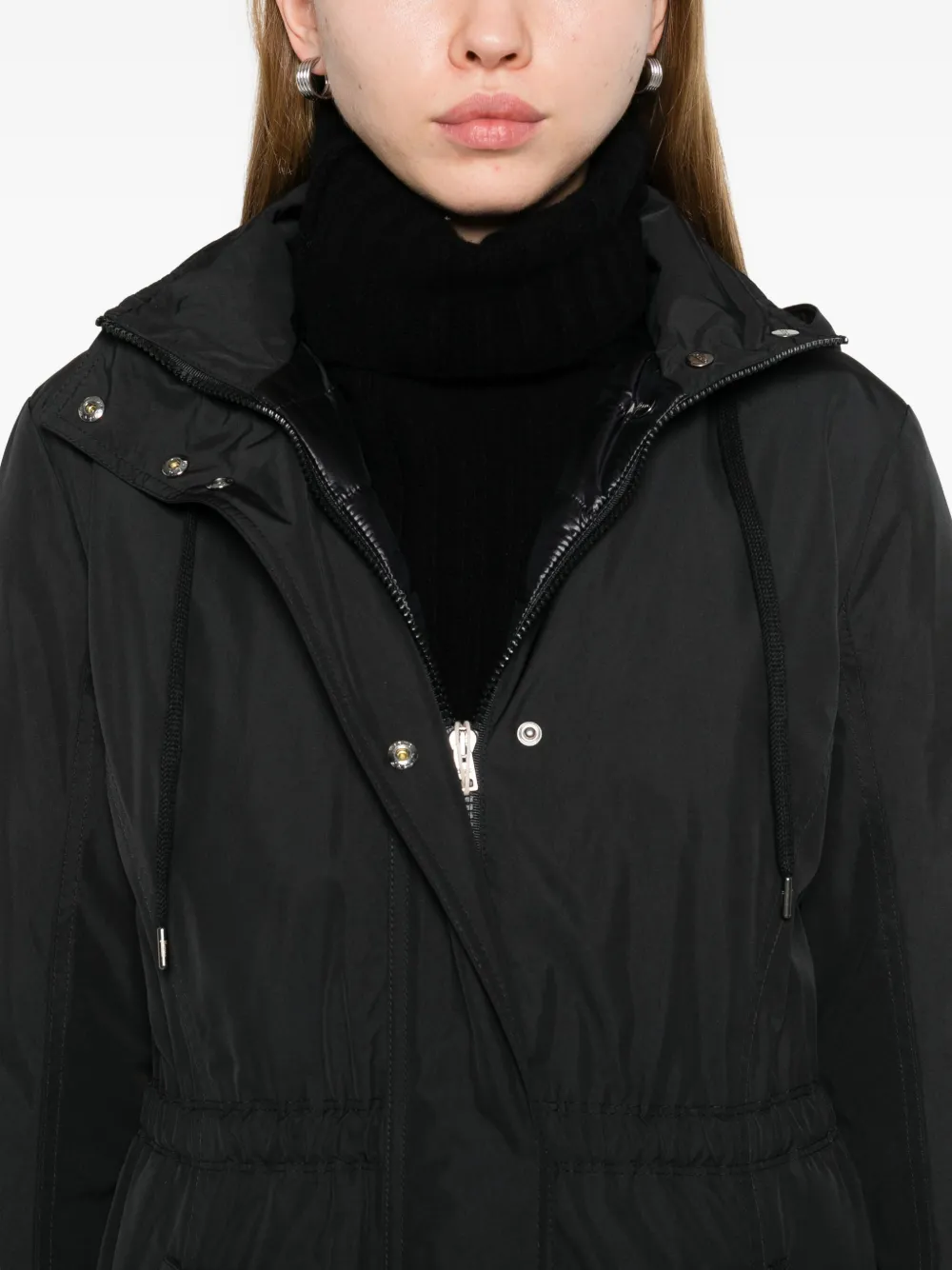 Herno Hooded Drawstring Coat In Black