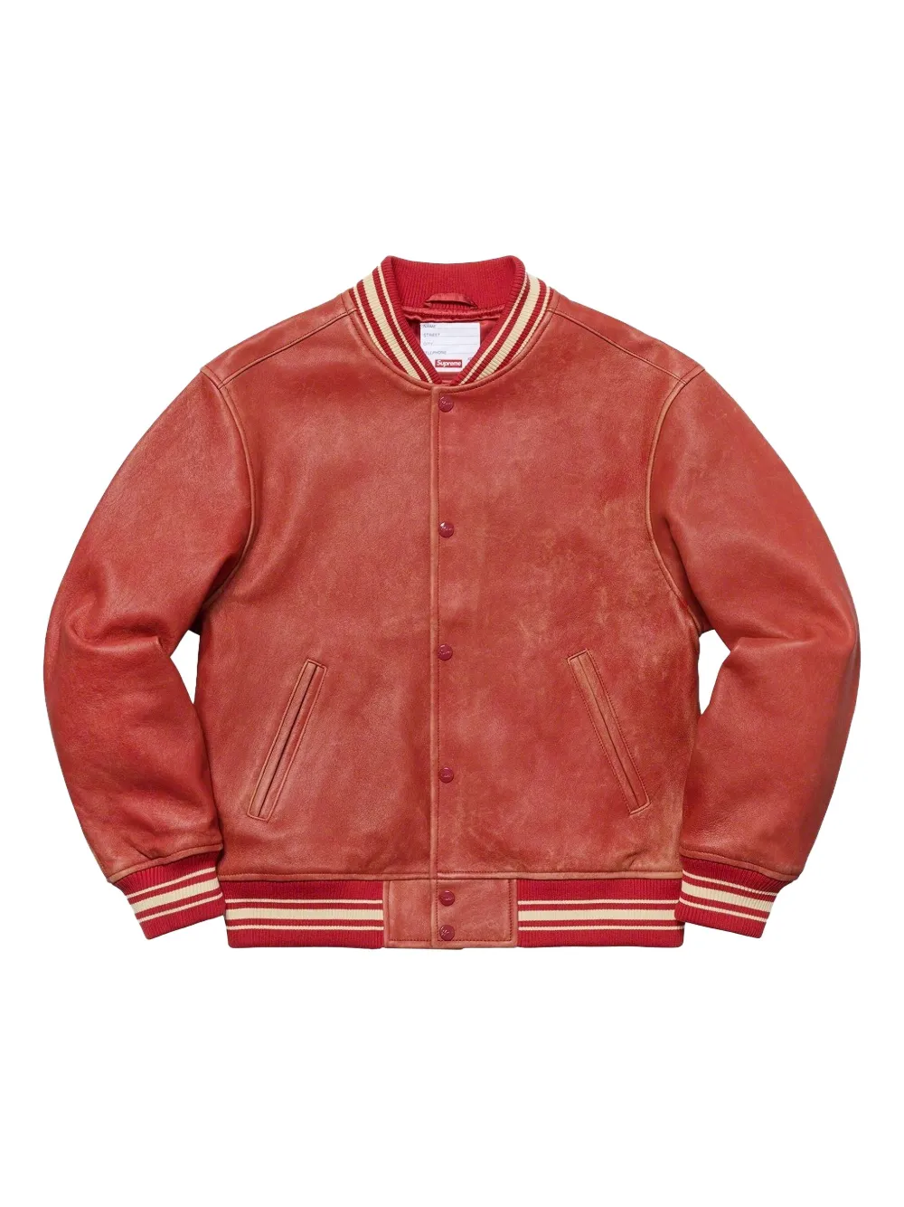 Supreme logo-embroidered leather bomber jacket | Red | Image 1