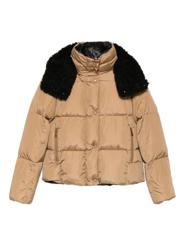 Moncler Faux-fur Collar Zip-up Coat in Neutrals