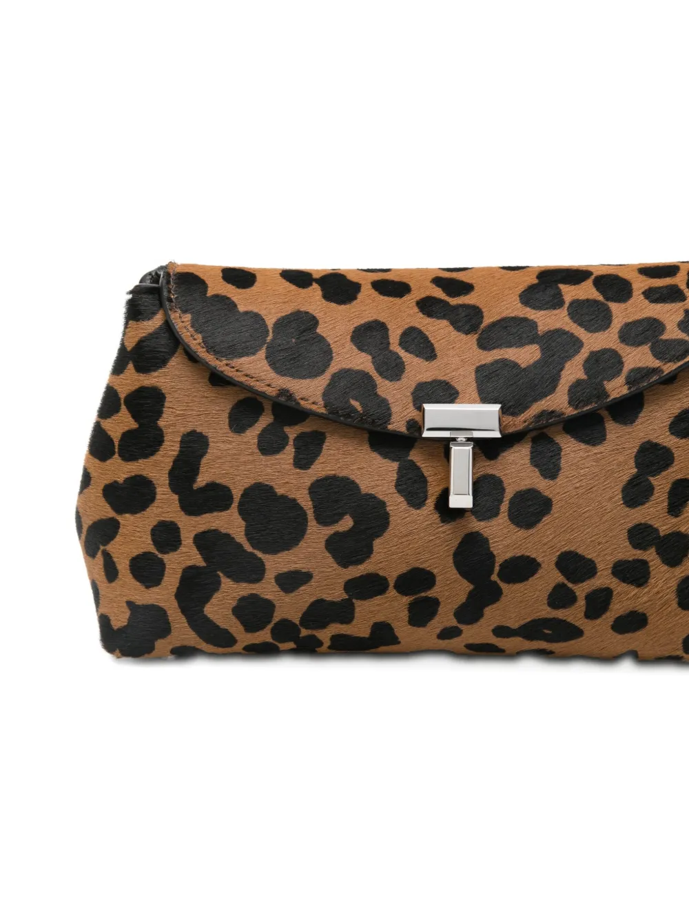 Totême Foldover Top Leopard-print Clutch Bag Metal Hardware In Brown