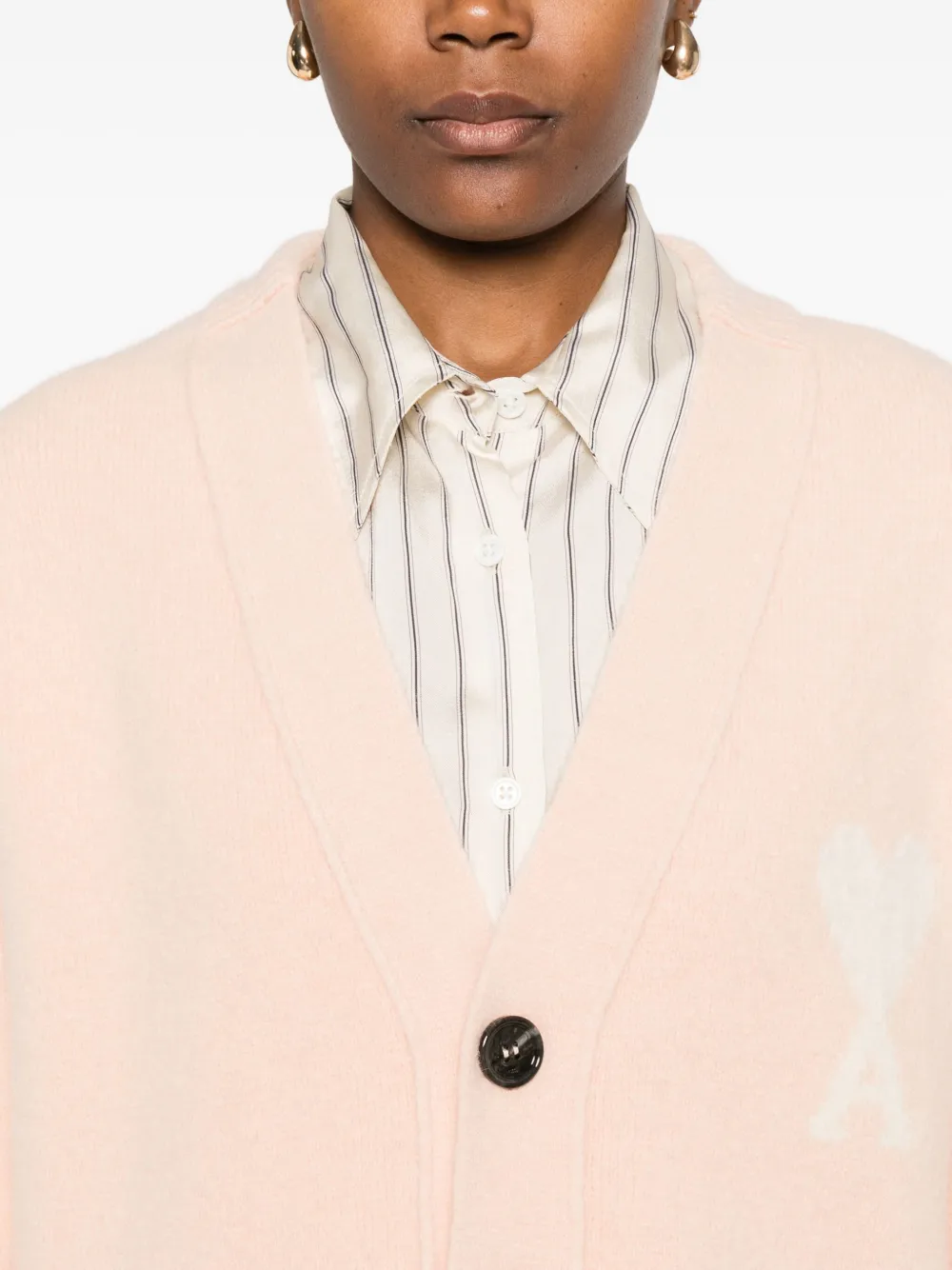 Ami Alexandre Mattiussi Button Heart Cardigan In Pink
