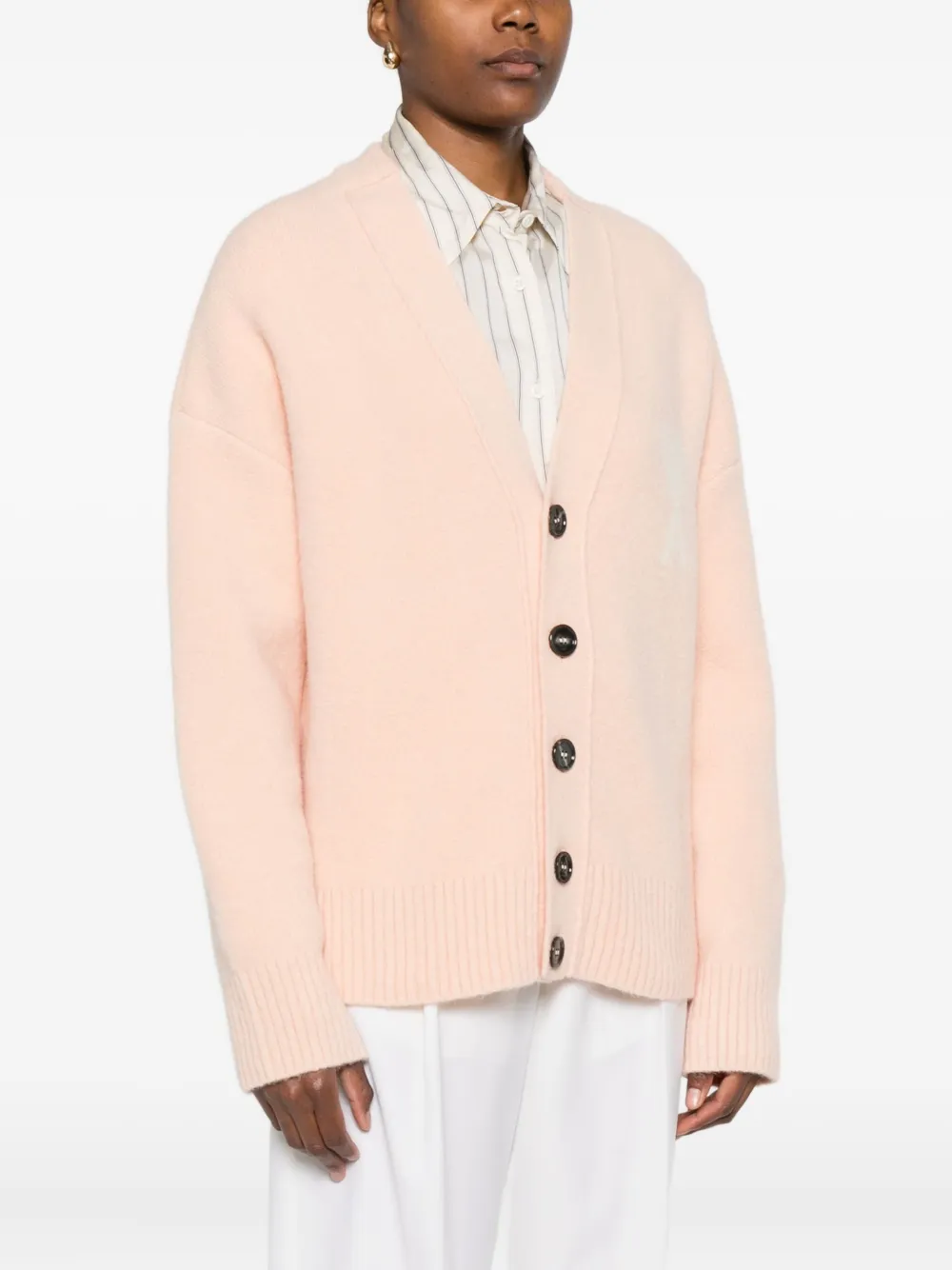 Ami Alexandre Mattiussi Button Heart Cardigan In Pink