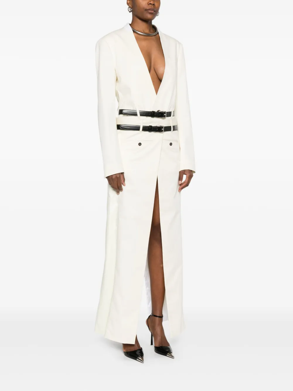 Dsquared2 Belted Double-breasted Coat In White