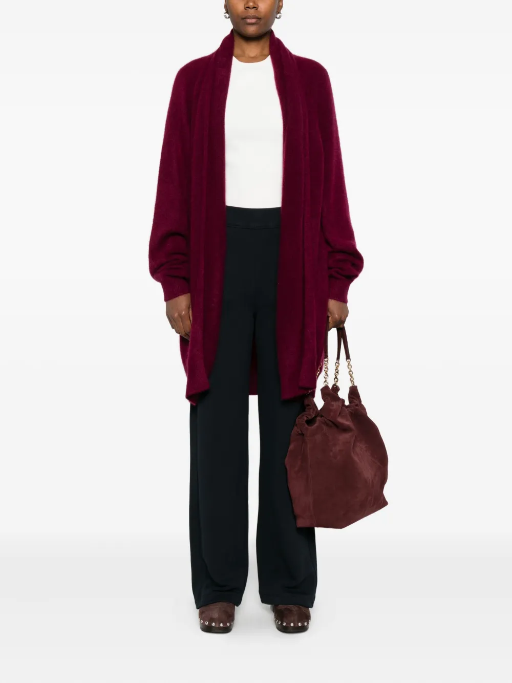 Frenckenberger Open-front Cardigan In Burgundy