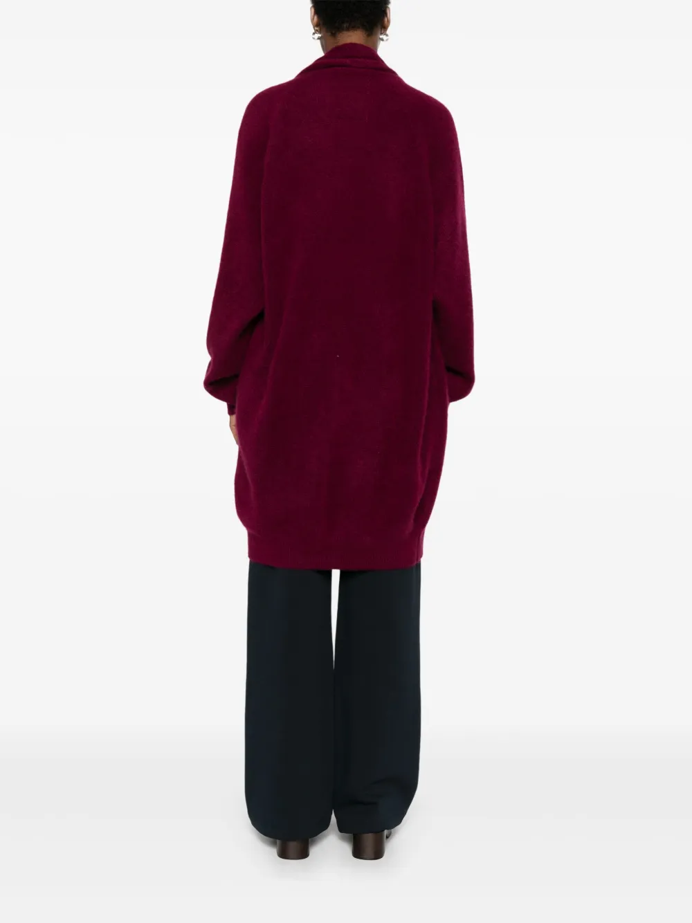 Frenckenberger Open Front Cardigan In Burgundy