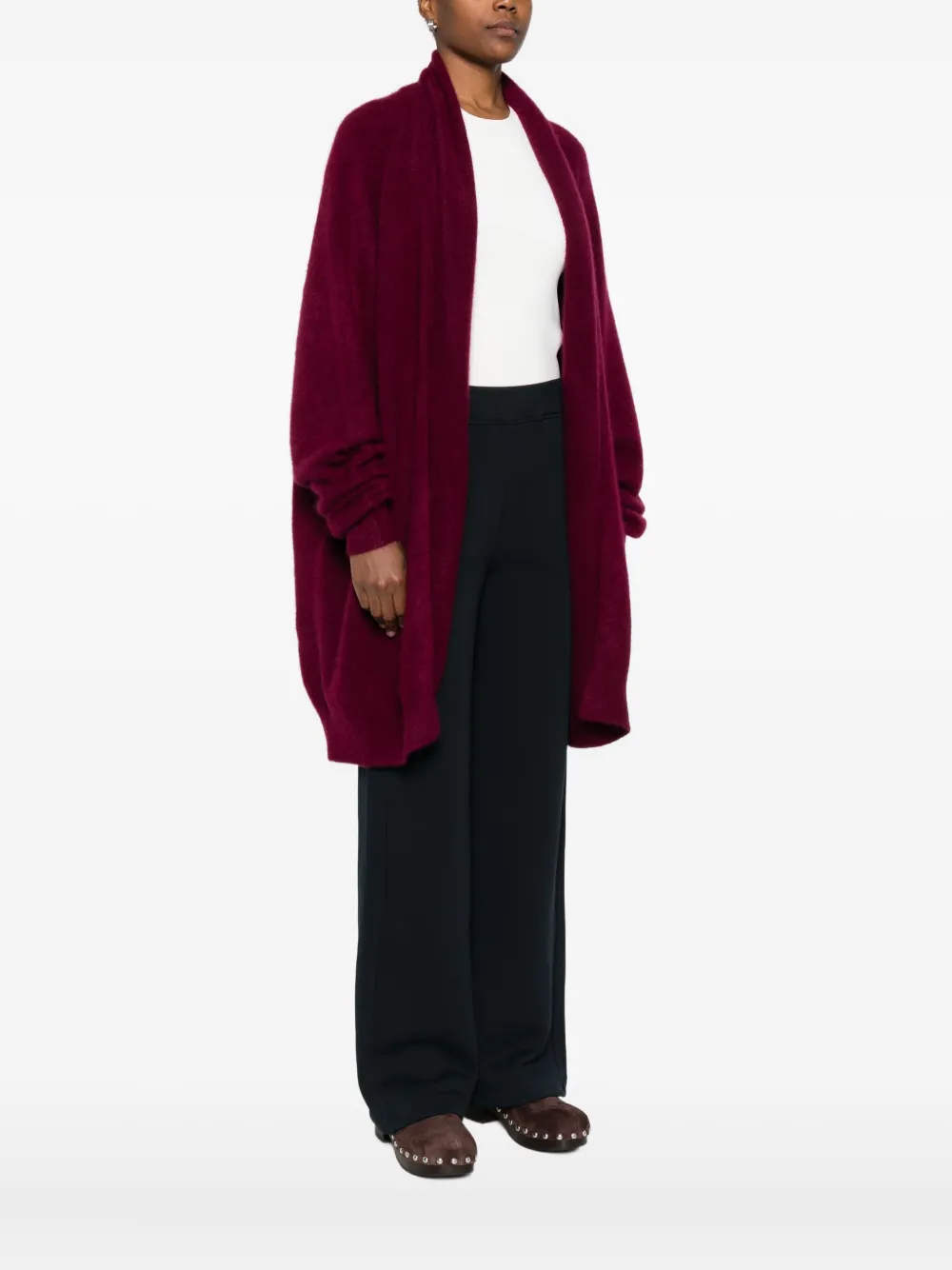 Frenckenberger Open Front Cardigan In Burgundy