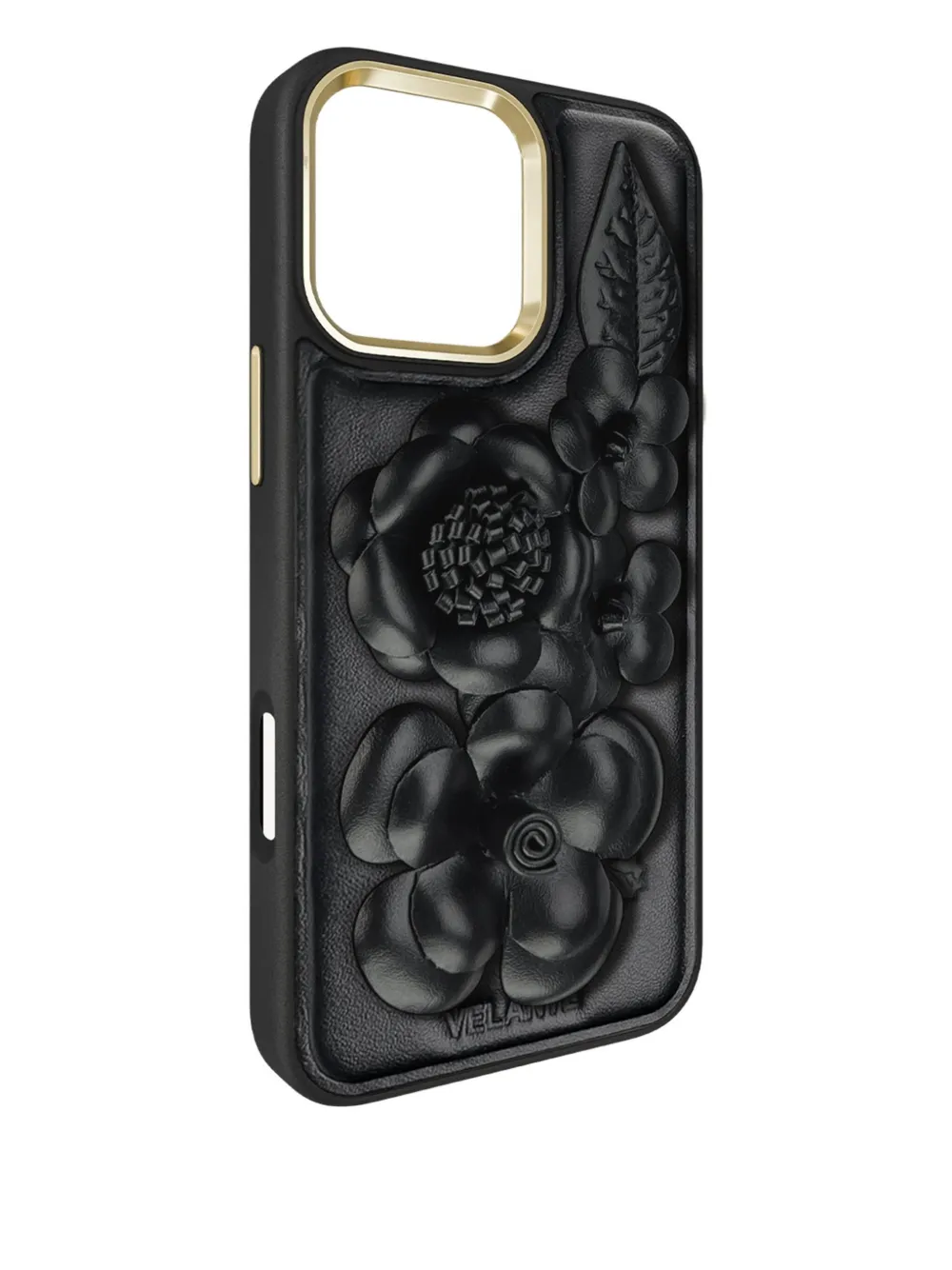  Velante Floral-embossed Leather Iphone 16 Pro Max Case - Black 