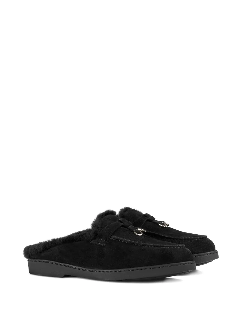 Doucal's shearling-trim mules Zwart
