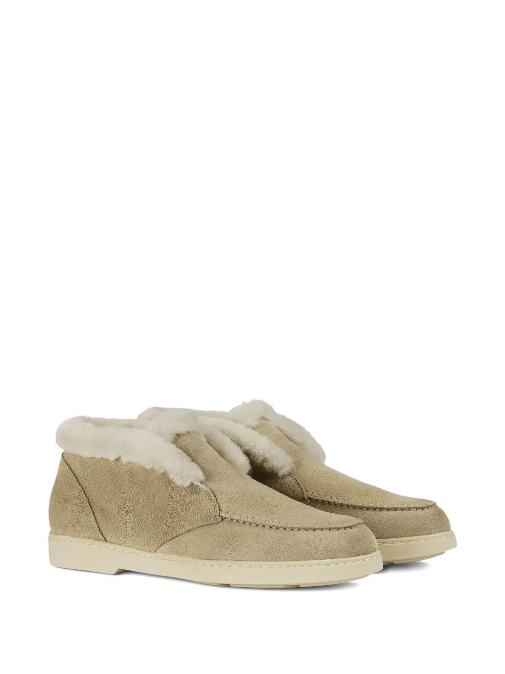Doucal's shearling-trim suede ankle boots Beige