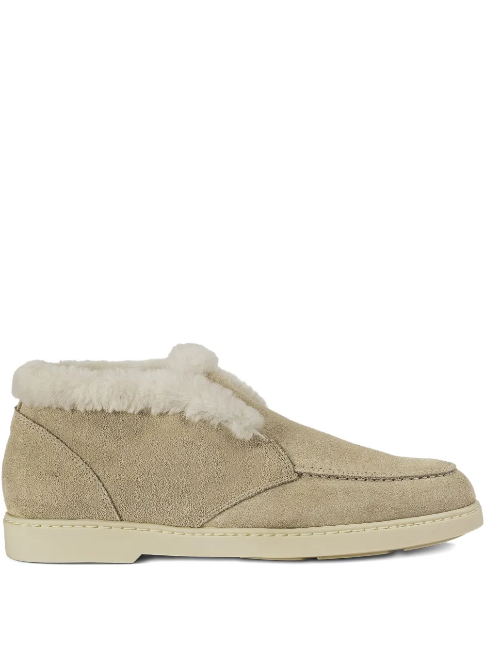 Doucal's shearling-trim suede ankle boots Beige