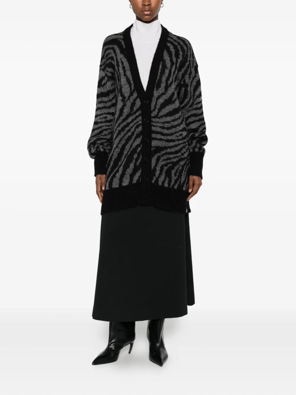 Pence Zebra-pattern Cardigan In Black