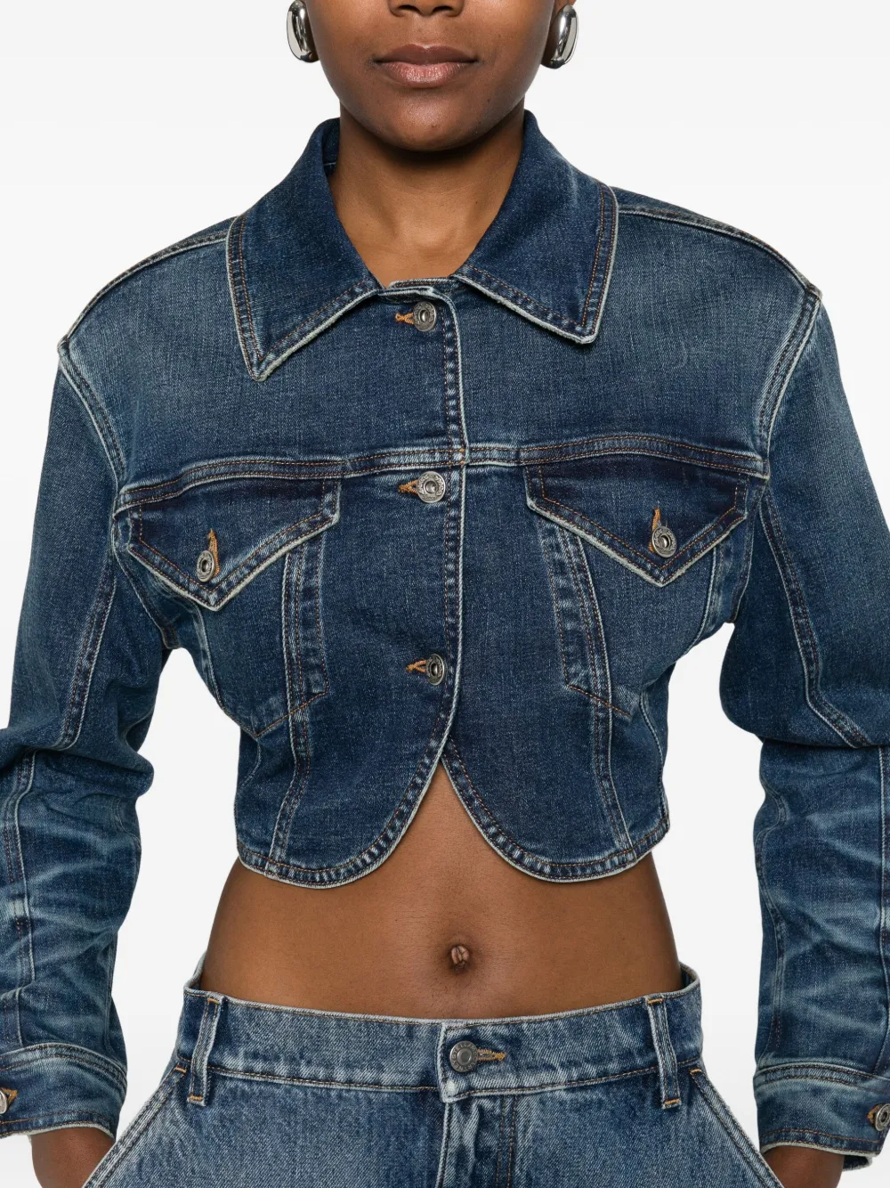 Pence Whiskering-effect Denim Jacket In Blue