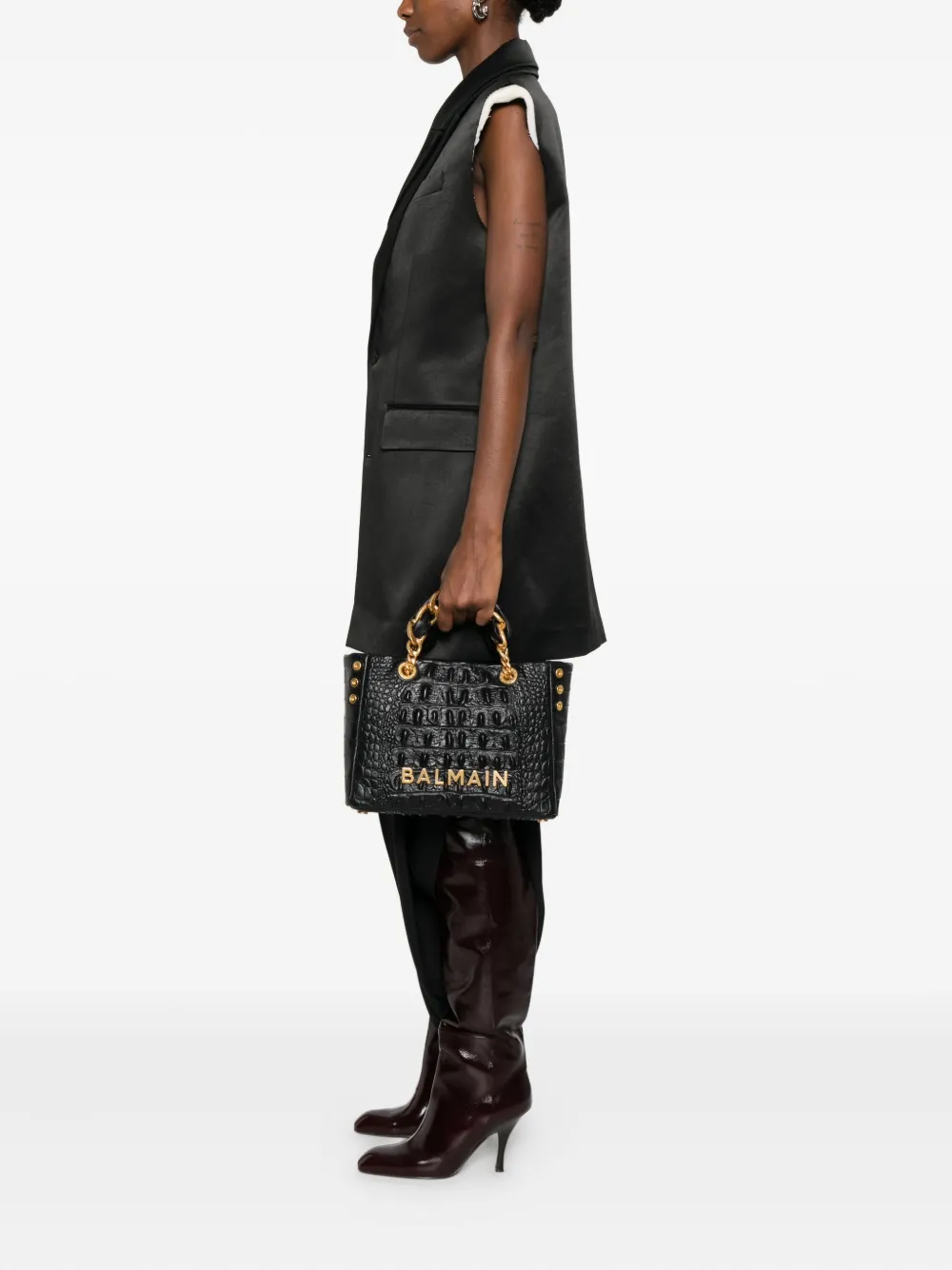 Balmain crocodile-effect tote bag - Zwart