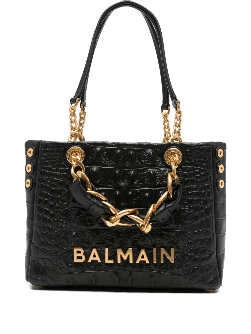Balmain Crocodile-effect Tote Bag In Black