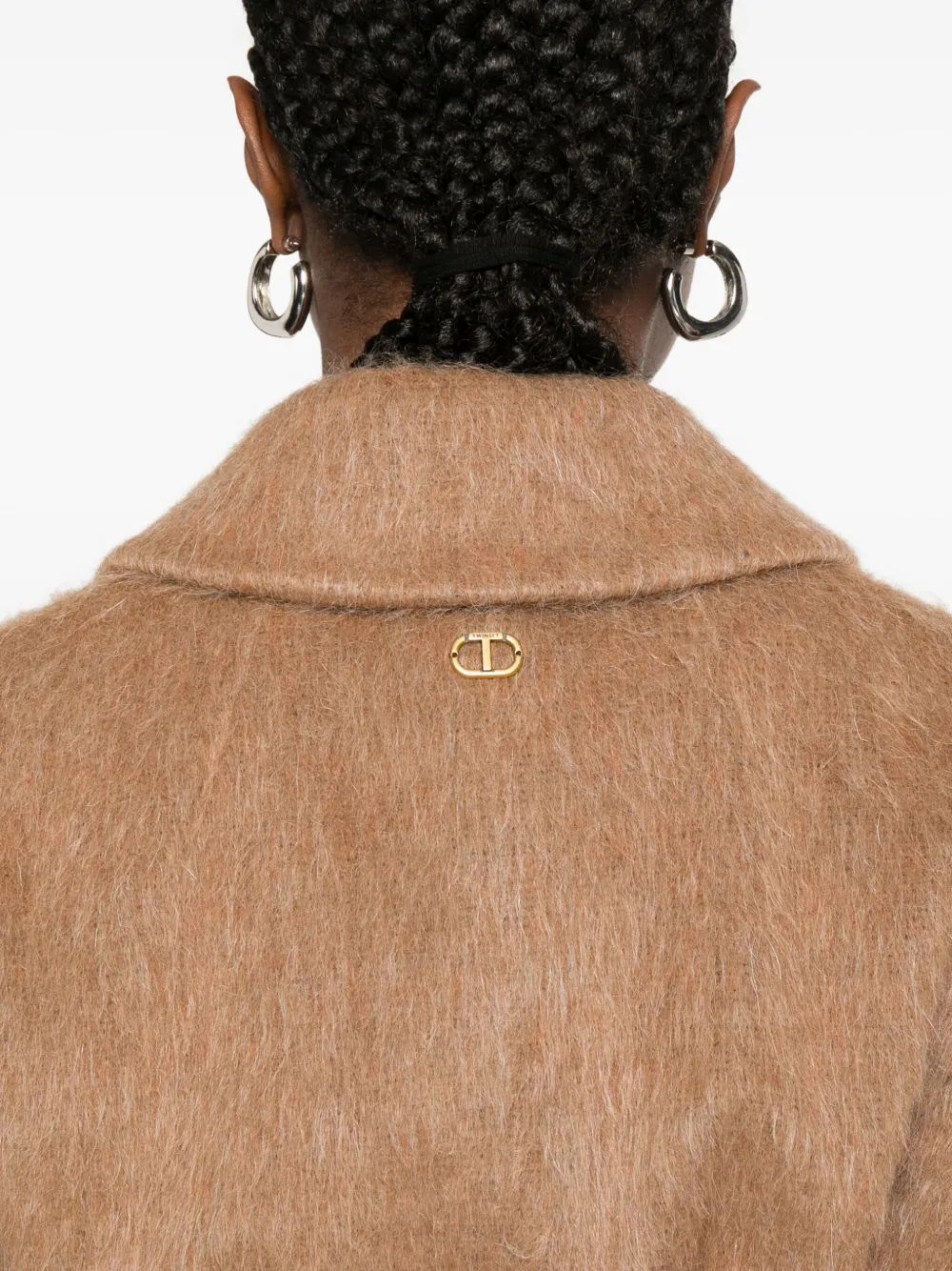 Twinset Double-breasted Belted Coat In Brown