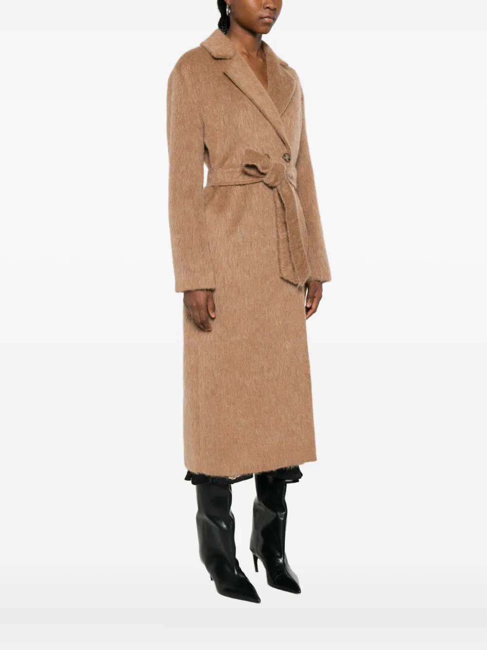Twinset Double-breasted Belted Coat In Brown