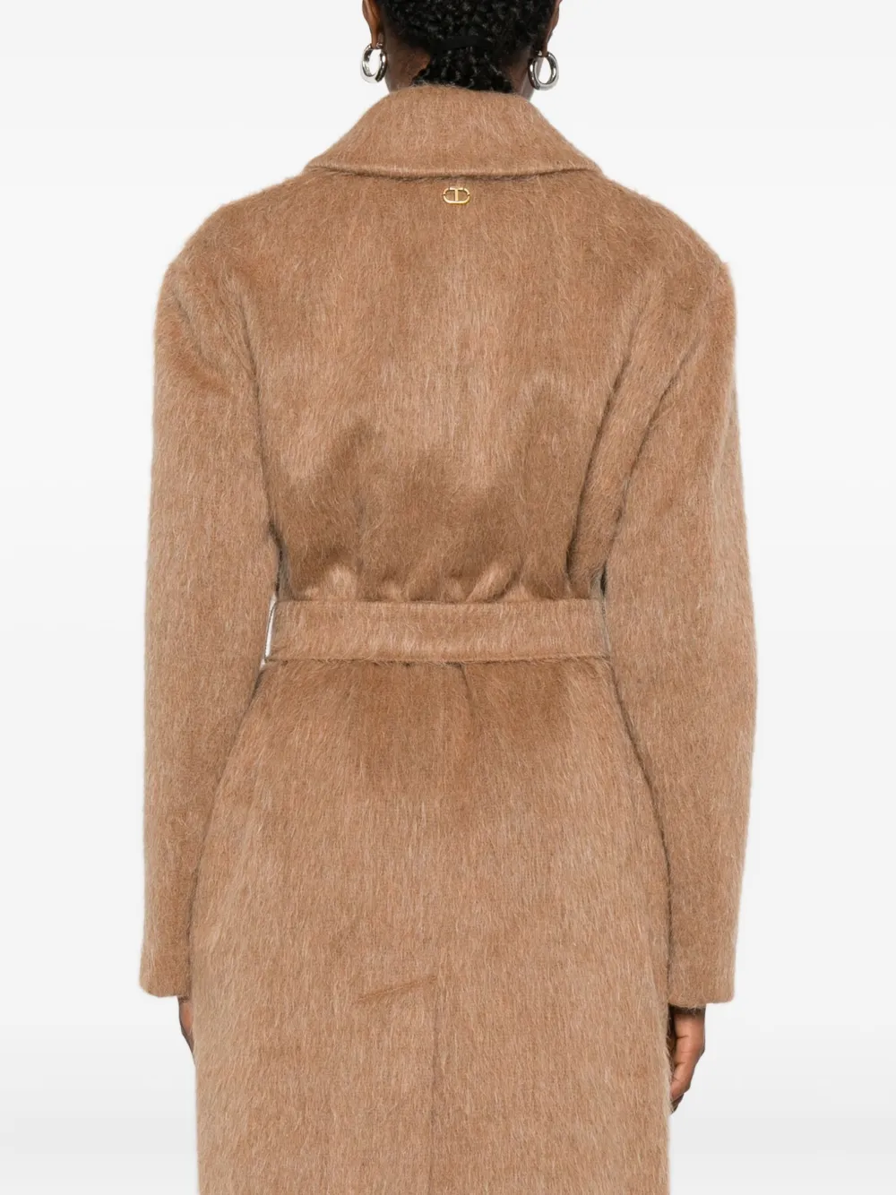 Twinset Double-breasted Belted Coat In Brown