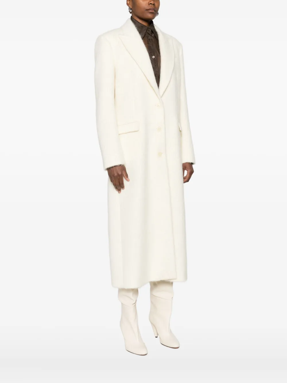 Patrizia Pepe Peak-lapel Coat In Neutral