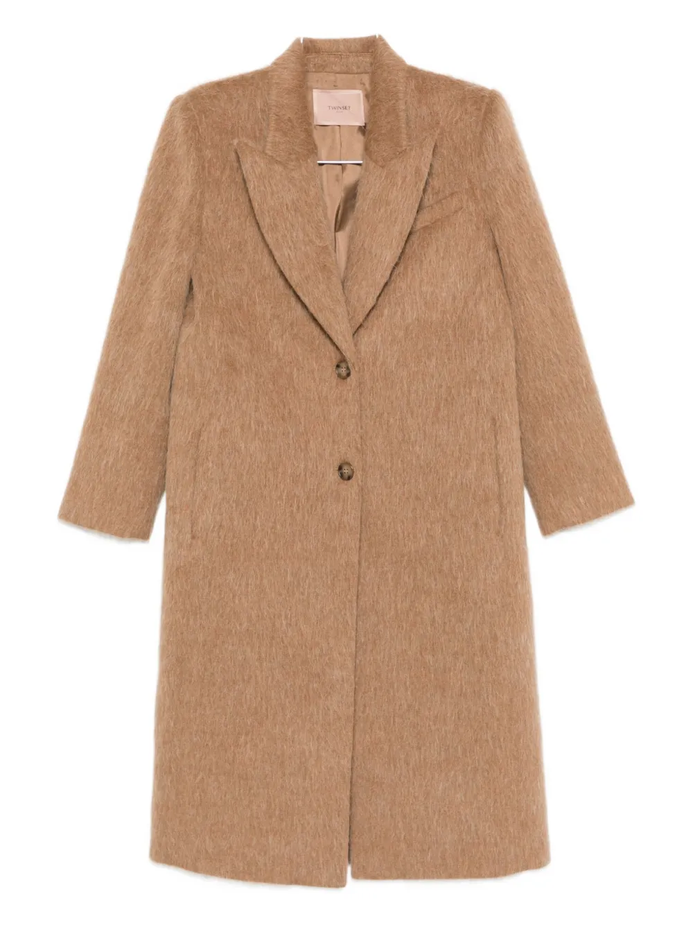 Twinset Tailored Camel Coat With Notched Lapel In Neutral