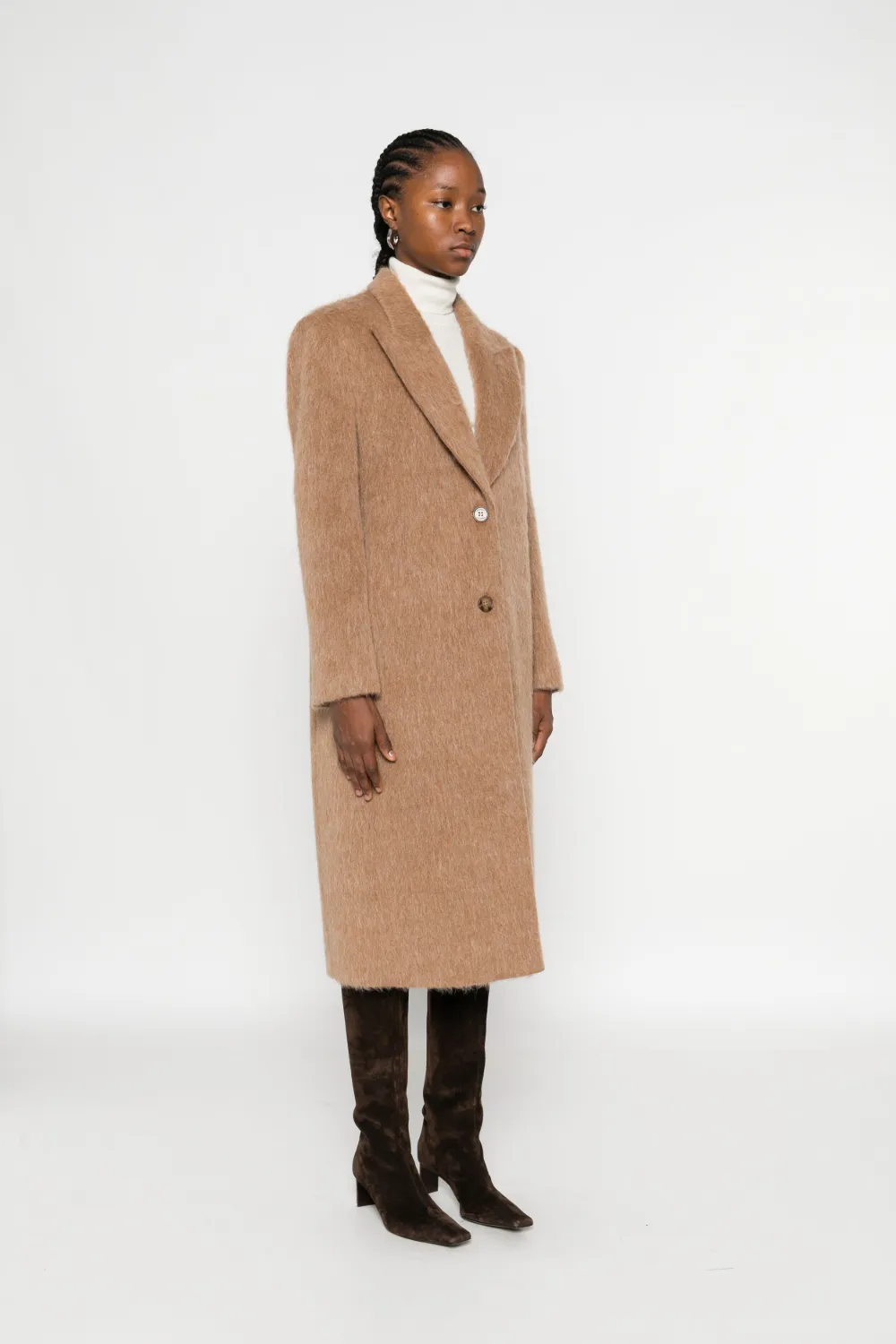 Twinset Tailored Camel Coat With Notched Lapel In Neutral