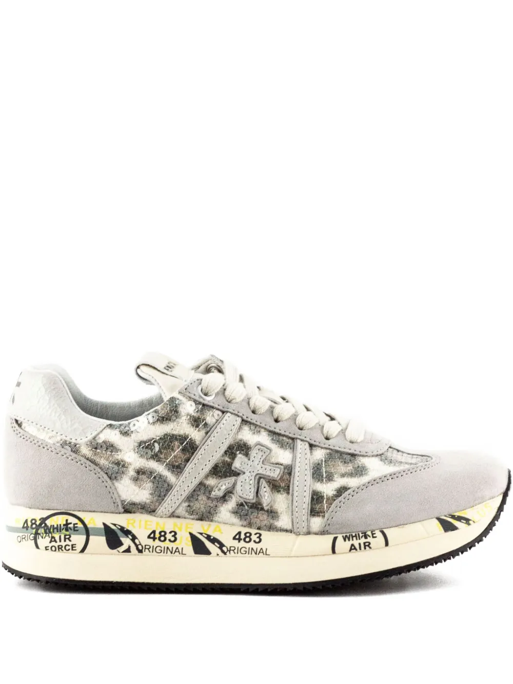 Premiata Connie leopard-print sequin sneakers | Grey | Image 1