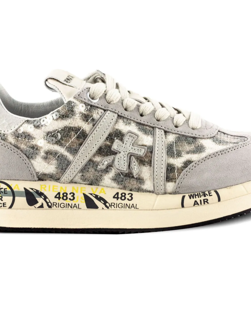Premiata Connie sneakers met luipaardprint en pailletten Grijs