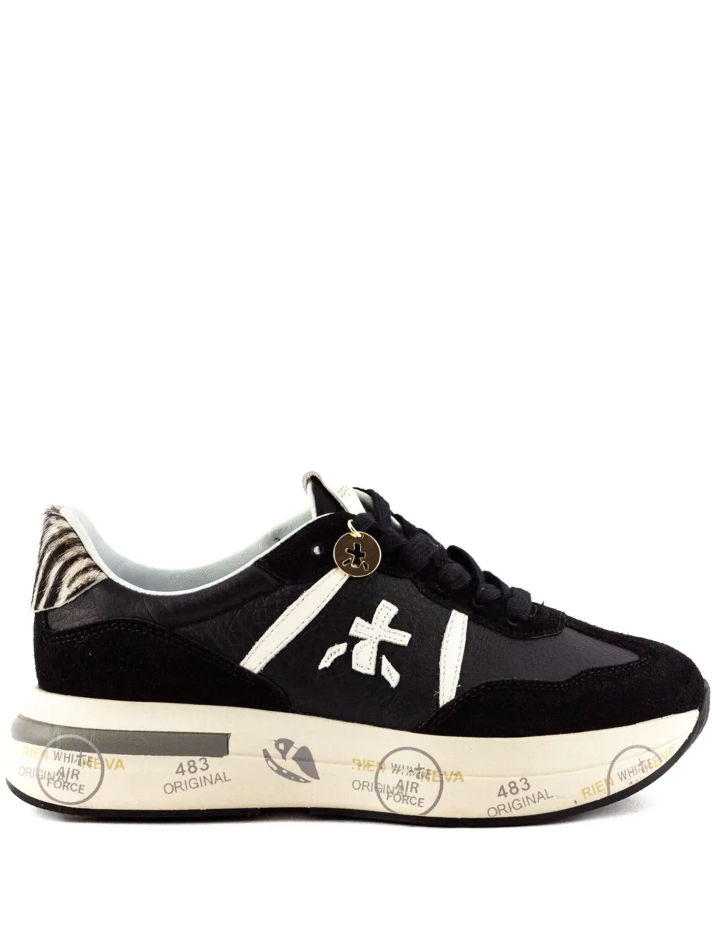 Premiata Cassie leren sneakers met zebravlak Zwart
