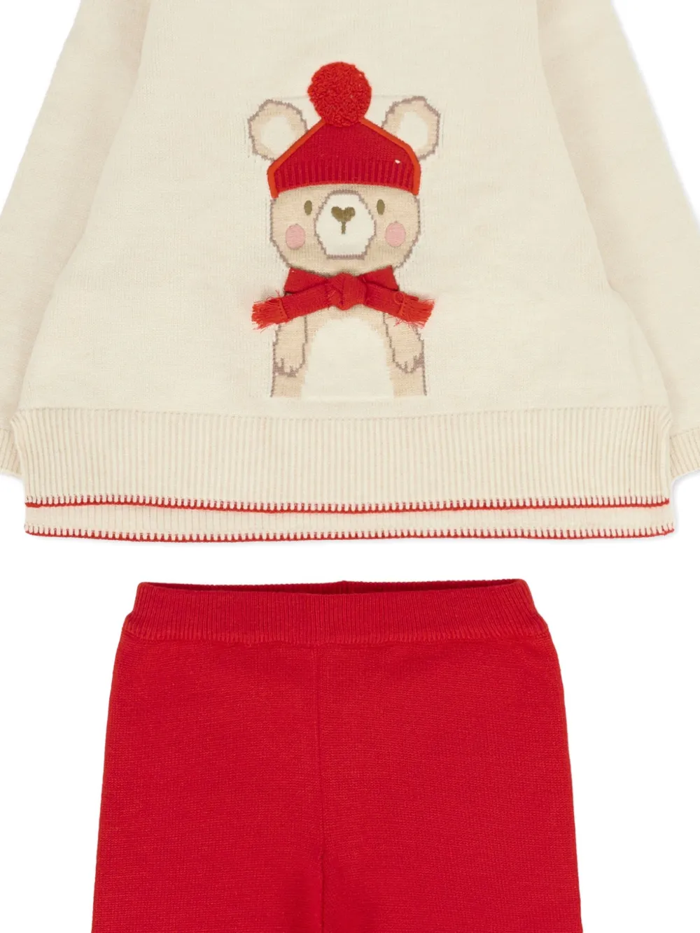 Mayoral Bear-embroidered Trousers Set In Red