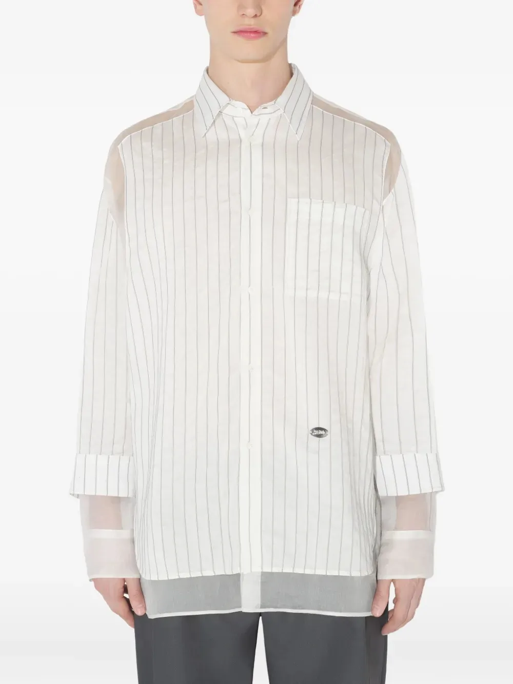 Jean Paul Gaultier Gestreepte blouse met doorzichtig vlak Wit