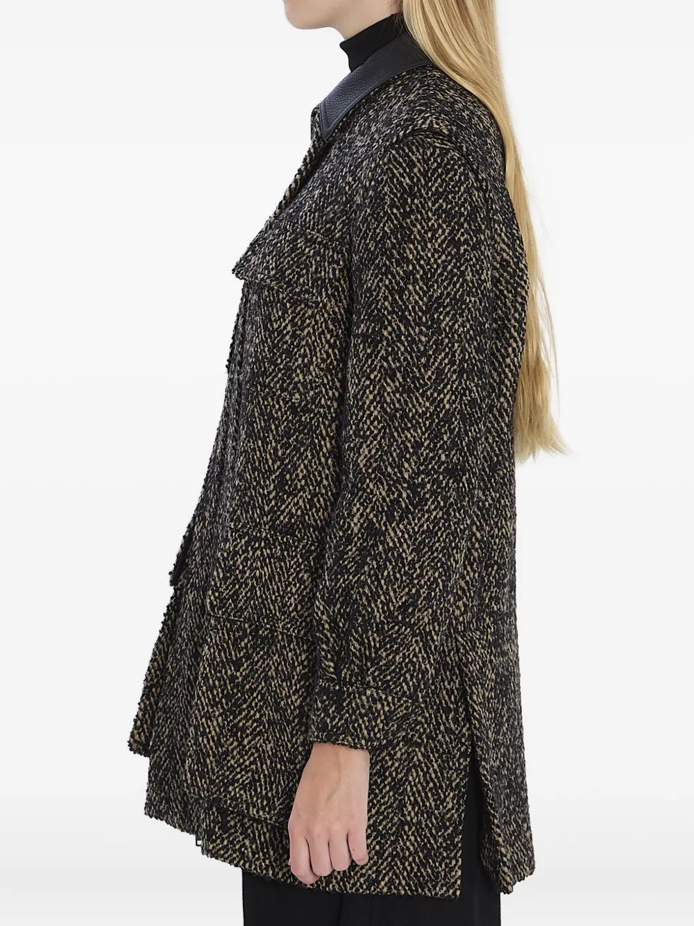 Max Mara Angio Herringbone Leather-collar Jacket In Multi