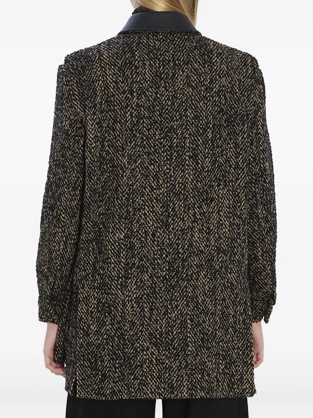 Max Mara Angio Herringbone Leather-collar Jacket In Multi