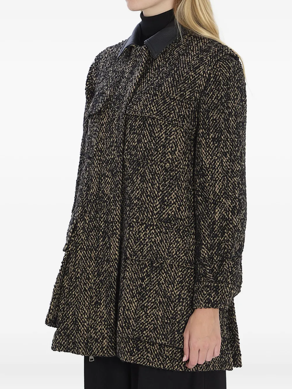 Max Mara Angio Herringbone Leather-collar Jacket In Multi