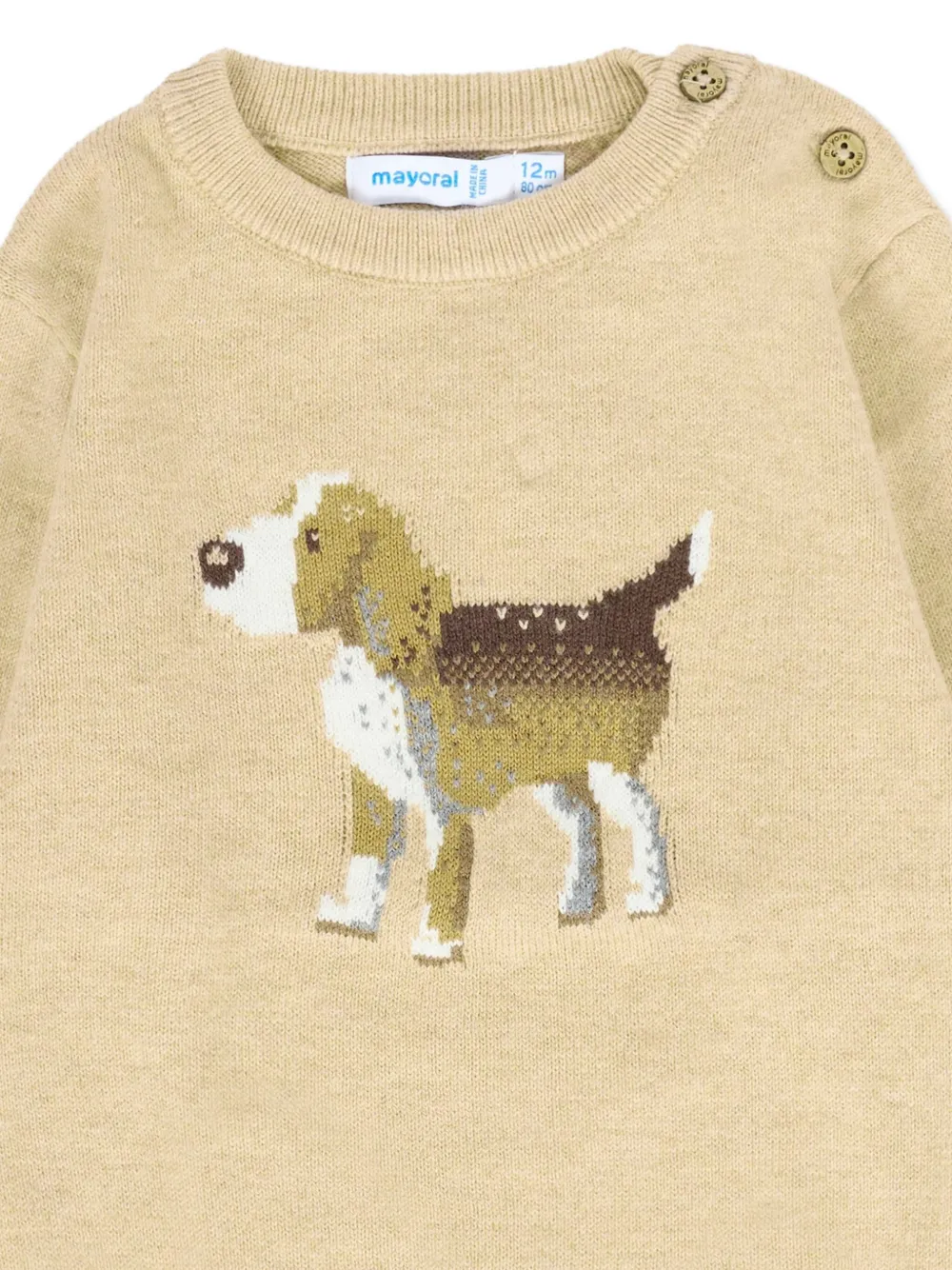 Mayoral Trui met ronde hals en geborduurde hond Beige