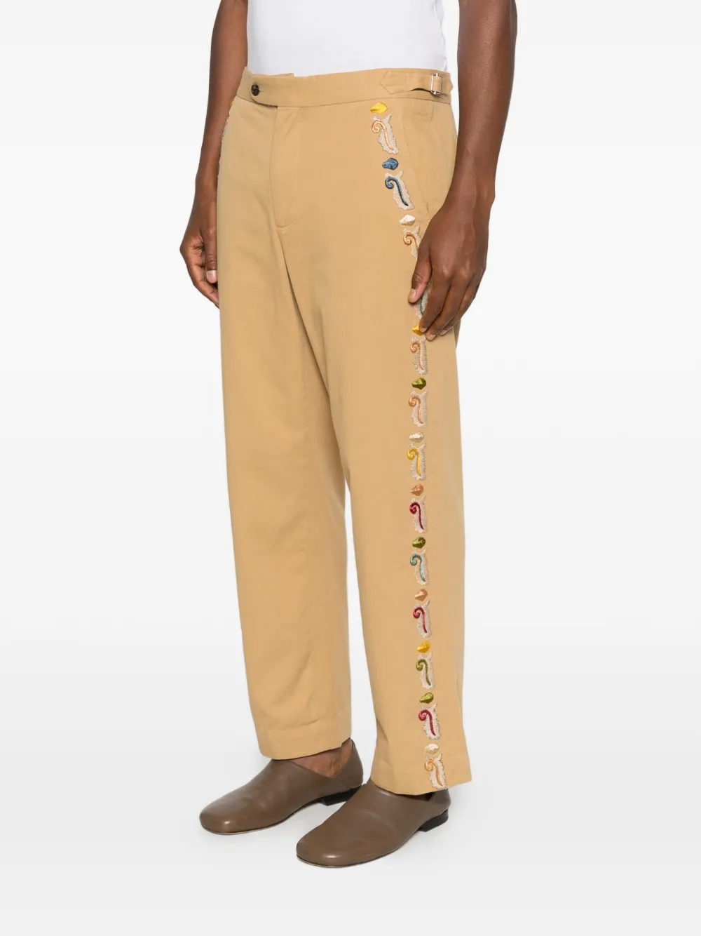  Bode Pantalones Feather Runner Bordados - Neutro 