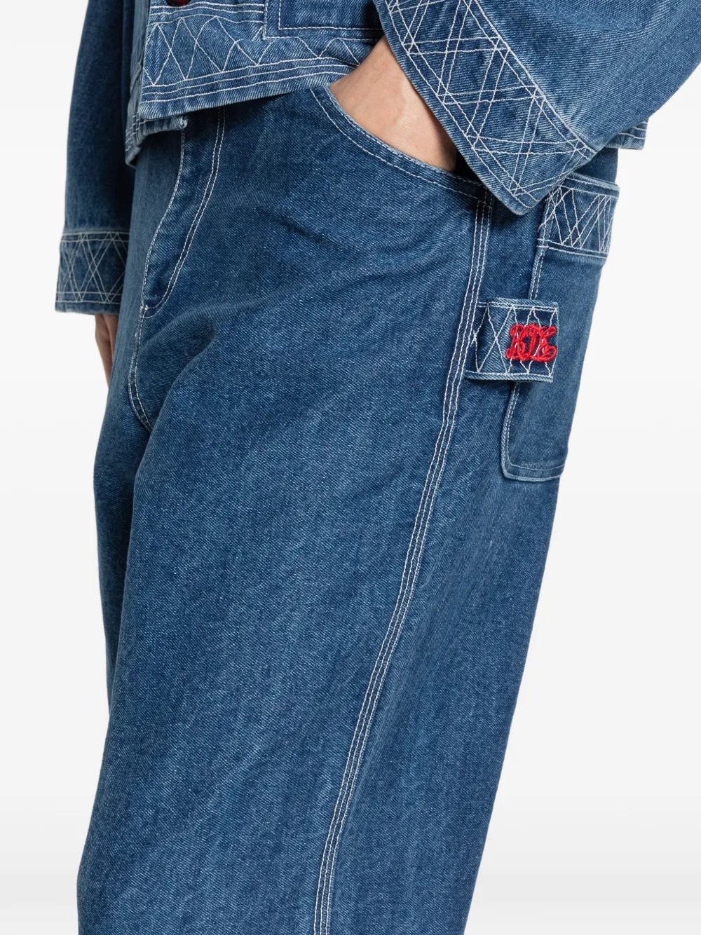 BODE Broek met borduurwerk Blauw